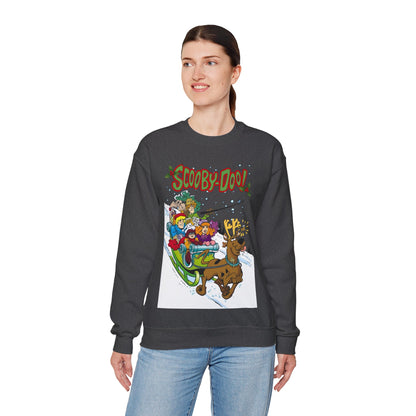 Scooby Doo Christmas Crewneck Sweatshirt - Shaggy, Daphne, Velma, Fred Sleighing Through the Snow