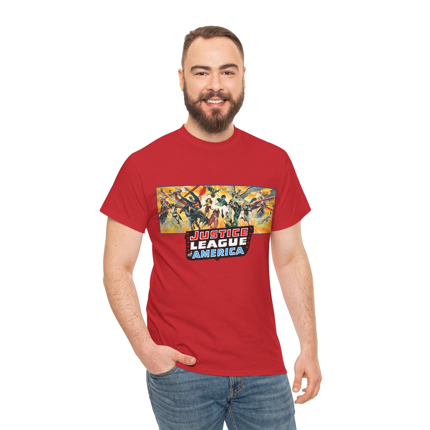 Justice League T-Shirt - Alex Ross Art - Superman, Batman, Wonder Woman, Black Canary, Hawkman, Green Lantern, Adam Strange, Plastic Man, Zatanna - DC Comics