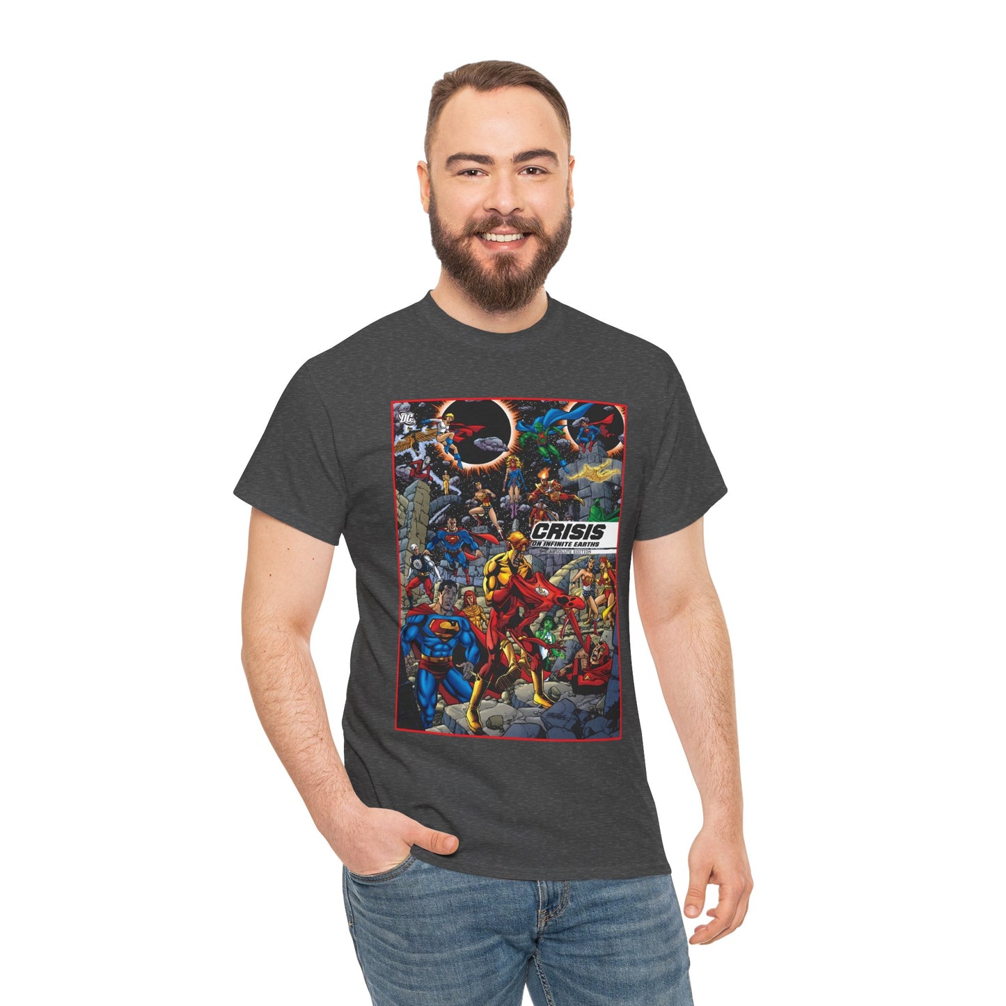Crisis on Infinite Earths T-Shirt - George Perez Art - Absolute Edition Cover - Flash, Supergirl, Wonder Woman, Kid Flash, Psycho Pirate, Harbinger - DC Comics