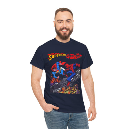 Superman & Amazing Spider-Man T-Shirt - DC/Marvel Comics Crossover - 1970s - Clark Kent & Peter Parker