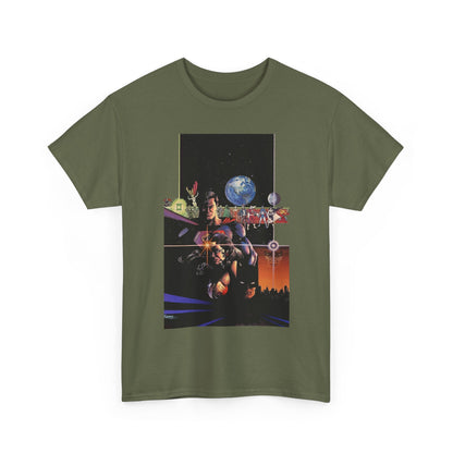 Crisis on Infinite Earths T-Shirt - George Perez Art - Superman, Batman, Wonder Woman, Captain Marvel, Blue Beetle, Kid Flash - Retro 1980s - DC Comics